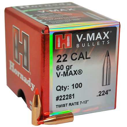 003-22281_4 HORNADY 22CAL (.224") 60GR V-MAX BULLETS 100CT