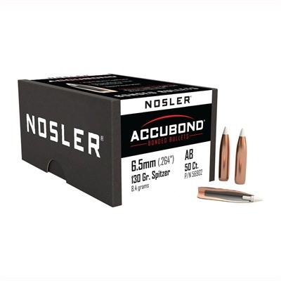 054041569026 NOSLER 6.5MM (.264") 130GR ACCUBOND SPITZER BULLETS 50CT