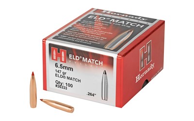 090255263336 HORNADY 6.5MM (.264") 147GR ELD MATCH BULLETS 100CT