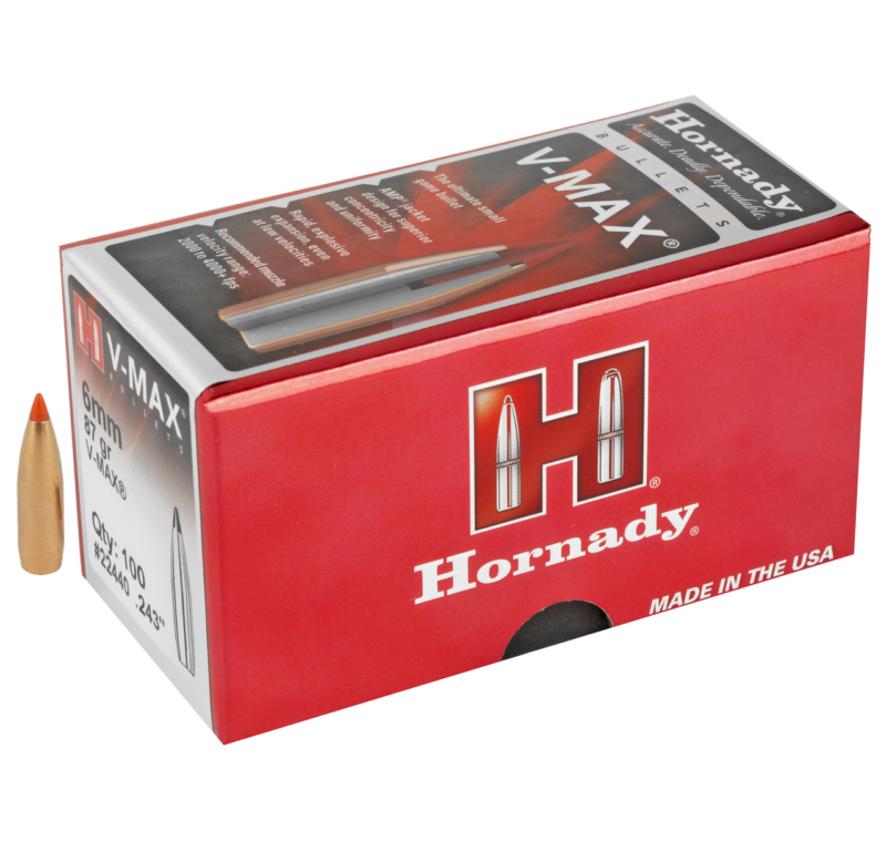 HORNADY 6MM (.243") 87GR VMAX BULLETS 100CT