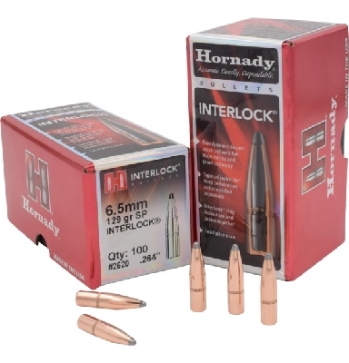 2620 HORNADY 6.5MM (.264") 129GR SP INTERLOCK BULLETS 100CT