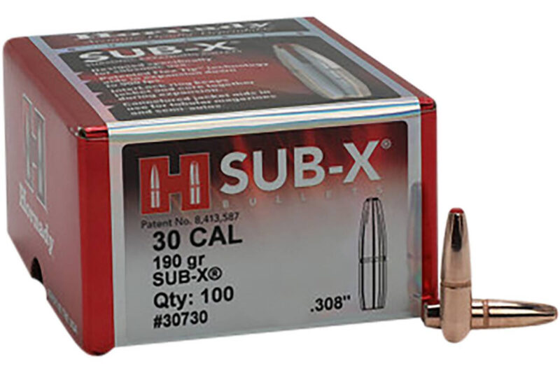 52e7275cbfb97022ff9ec00f56a79ad05db29d67_00090255307306_2_bigcommerce__25898 HORNADY 30CAL (.308") 190GR SUB-X BULLETS 100CT