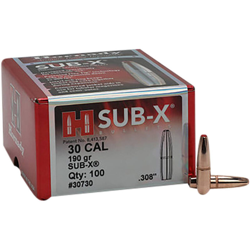 HORNADY 30CAL (.308") 190GR SUB-X BULLETS 100CT