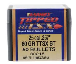 BARNES 25CAL (.257") 80GR TTSX TIPPED-BT BULLETS 50CT
