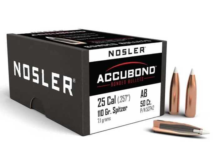 82170165_05af NOSLER 25CAL (.257") 110GR ACCUBOND SPITZER BULLETS 50CT