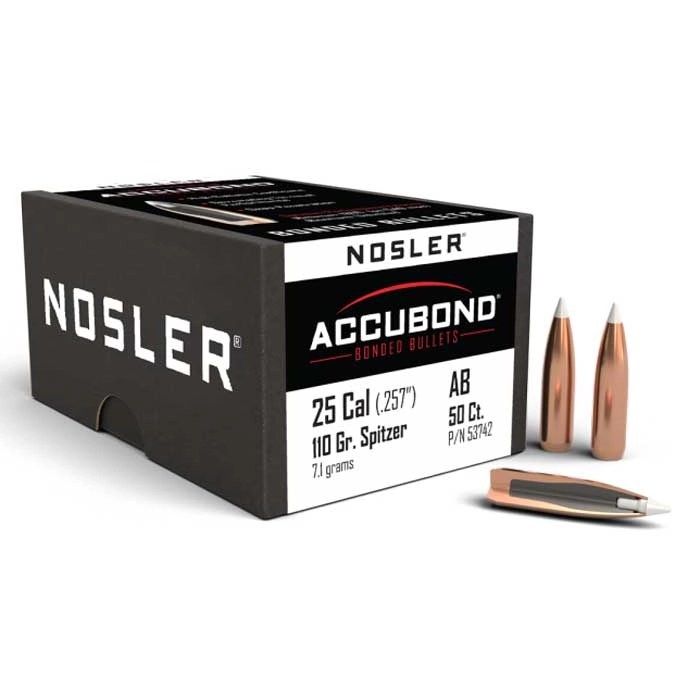 NOSLER 25CAL (.257") 110GR ACCUBOND SPITZER BULLETS 50CT