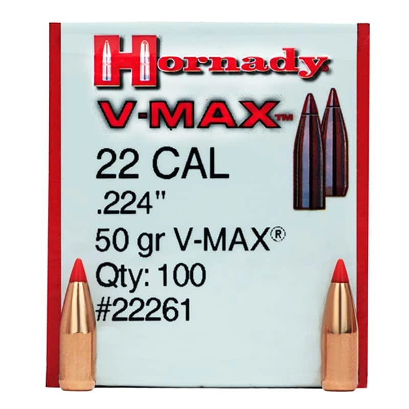 HORNADY 22 CAL (.224") 50GR VMAX BULLETS 100CT