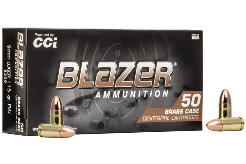 CCI 9MM 115GR FMJ BLAZER AMMO 50CT CCI BLAZER 9MM 115GR FMJ AMMO 50RDS