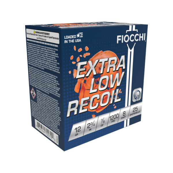 FIOCCHI LOW RECOIL 12GA 2.75" 1200FPS 7/8OZ #8 AMMO 250RDS