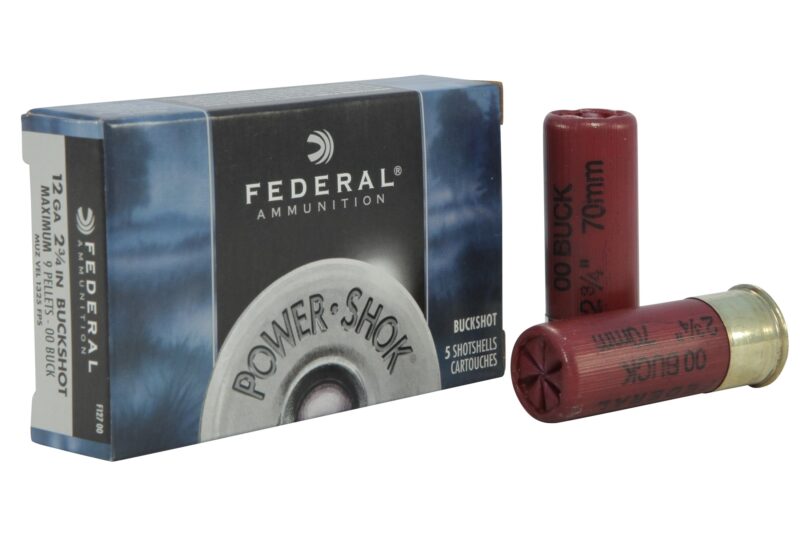 FEDERAL 12GA 2-3:4 00 BUCKSHOT 9 PELLET AMMO 5CT FEDERAL COPPER PLATED 12GA 2.75" MAXD 9 PELLET 1325fps 00 BUCK AMMO 5RDS