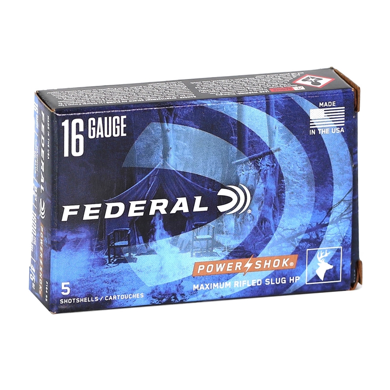FEDERAL POWER SHOK 16GA 2.75" MAXD 4/5OZ HP-RIFLED SLUGS 5RDS