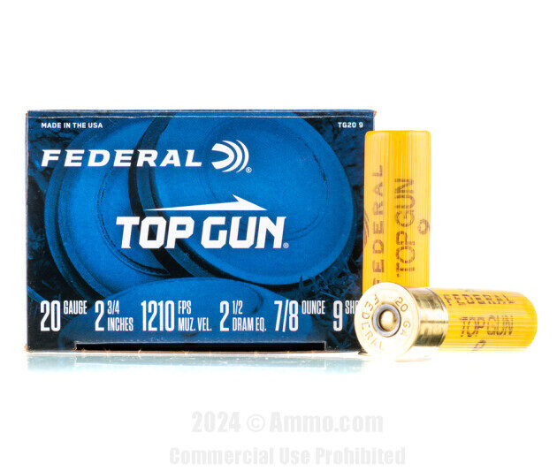 FEDERAL 20GA 7:8 OZ #9 CASE FEDERAL TOP GUN 20GA 2.5 DRAM 7/8OZ 1210FPS #9 AMMO 250RDS
