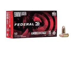 FEDERAL AMERICAN EAGLE 9MM 115GR FMJ AMMO 50RDS