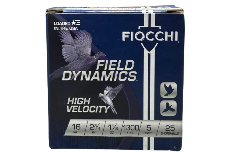 FIOCCHI 16GA 2.75 HI-VEL 1300FPS 1-1:8OZ #5 AMMO 25CT FIOCCHI FIELD DYNAMICS 16GA 2.75" 1300FPS 1-1/8OZ #5 AMMO 25RDS