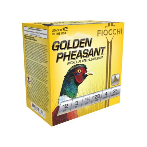 FIOCCHI GOLDEN PHEASANT 12ga 3 1200FPS 1-3:4 #4 FIOCCHI GOLDEN PHEASANT 12GA 3" 1200FPS 1-3/4 #4 AMMO 25RDS