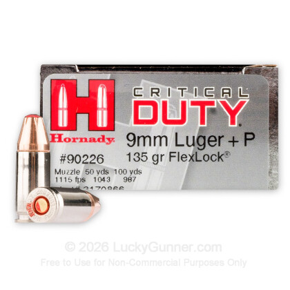 HORNADY CRITICAL DUTY 9MM 135GR FLB AMMO 25RDS