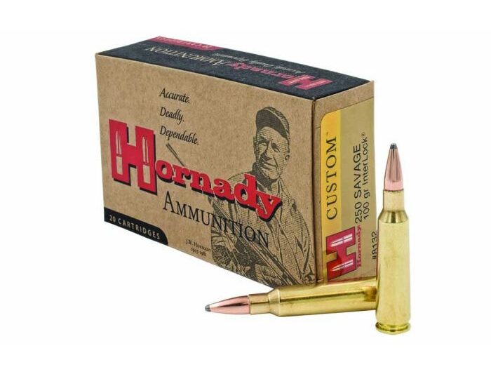 HRN AMMO 250 SAVAGE 100GR INTERLOCK CUSTOM 20CT HORNADY CUSTOM 250 SAVAGE 100GR AMMO 20RDS