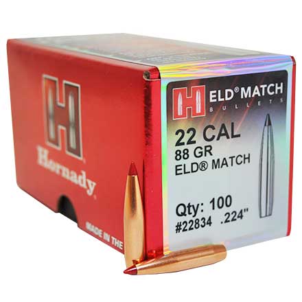 Hornady-ELD-Match-22834-090255228342.jpg HORNADY 22 CAL (.224") 88GR ELD MATCH BULLETS 100CT