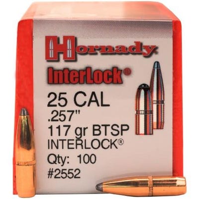 Hornady-InterLock-2552-090255225525 HORNADY 25 CAL (.257") 117GR BTSP INTERLOCK BULLETS 100CT