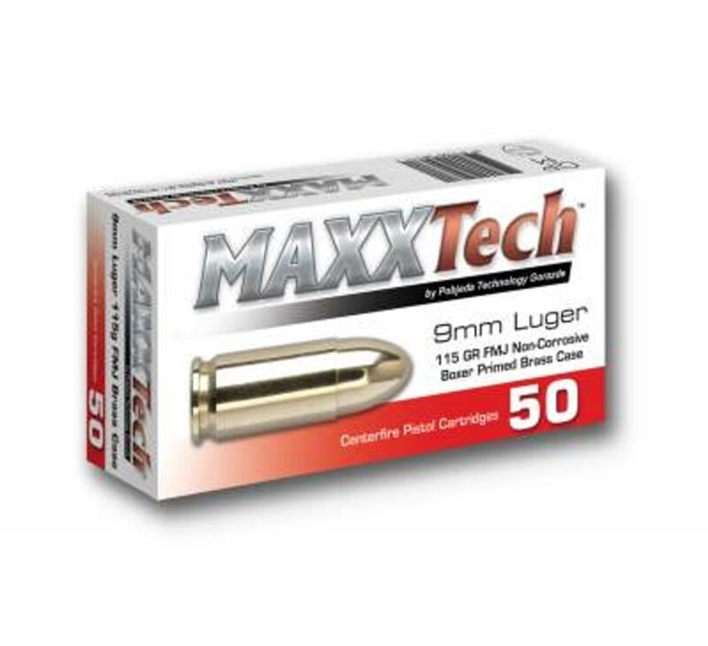 MAXX TECH 9MM LUGER 115GR FMJ BRASS CASE AMMO 50CT