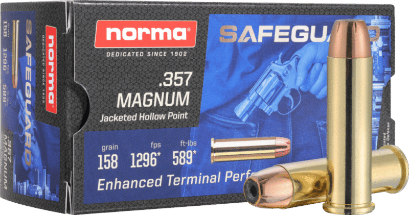 NORMA SAFEGAURD 357 MAG 158GR JHP AMMO 50RDS