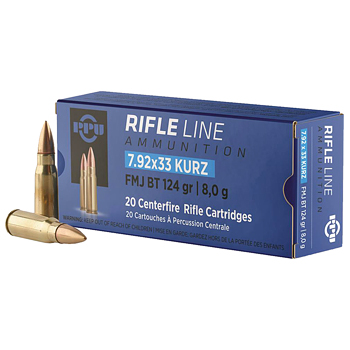 PPU 7.92X33 KURZ 124GR FMJ AMMO PPU 7.92 KURZ 124GR FMJ AMMO 20RDS