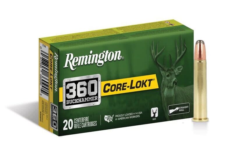 REMINGTON 360 BUCKHAMMER 180GR CORE-LOKT SP AMMO 20RDS REMINGTON CORE LOKT 360 BUCKHAMMER 180GR SP AMMO 20RDS