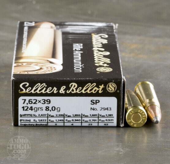 SELLIER & BELLOT 7.62X39 124GR SP AMMO 20CT S&B 7.62X39 124GR SP AMMO 20RDS