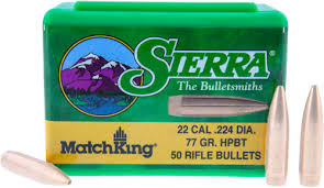 SIERRA 22CAL (.224") 77GR HPBT MATCHKING W/CANNELURE BULLETS 50CT