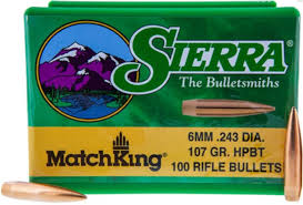 SIERRA 6MM (.243") 107GR HPBT MATCHKING BULLETS 100CT
