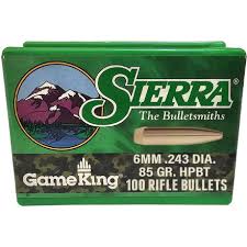 SIERRA 6MM (.243") 85GR HPBT GAMEKING BULLETS 100CT