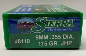 SIERRA 9MM (.355") 125 GR JHP BULLETS 100CT