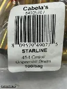 STARLINE 454 CASULL UNPRIMED BRASS 100CT