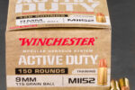WINCHESTER ACTIVE DUTY 9MM 115GR FMJ AMMO 150RDS