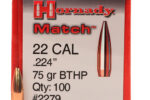 HORNADY 22CAL (.224") 75GR BTHP MATCH BULLETS 100CT
