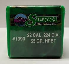 SIERRA 22CAL (.224") 55GR BOAT TAIL HP BULLETS 100CT