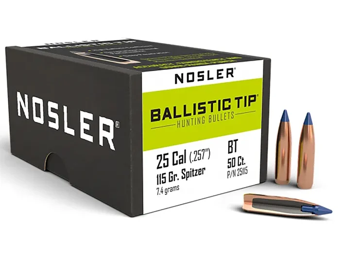 nos25115 NOSLER 25CAL (.257") 115GR BALLISTC TIP BULLETS 50CT