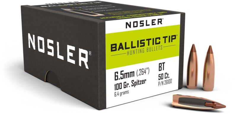 NOSLER 6.5MM (.264") 100GR BALLISTIC TIP SPITZER BULLETS 50CT