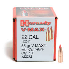 HORNADY 22CAL (.224") 55GR V-MAX BULLETS 100CT
