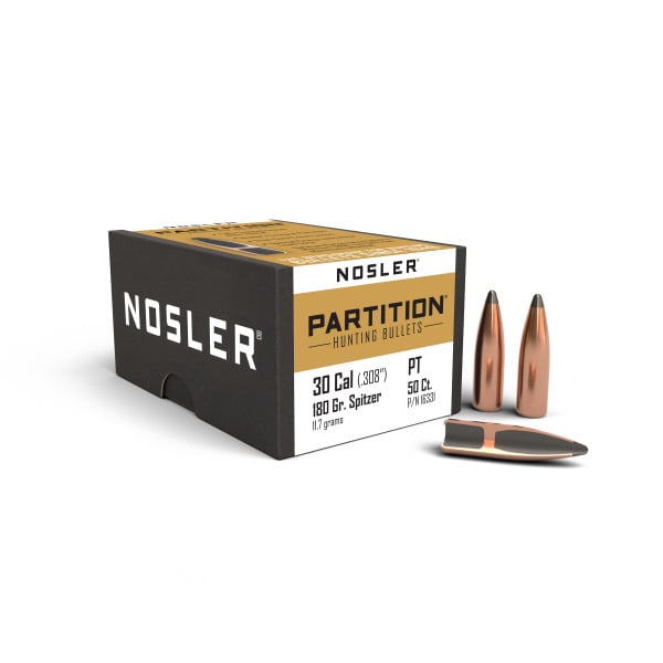 NOSLER 30CAL (.308") 180GR PARTITION BULLETS 50CT