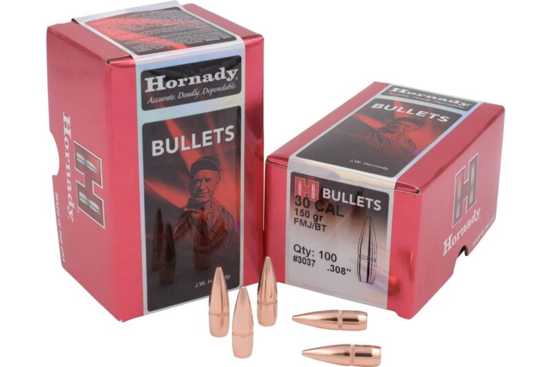 3037 HORNADY 30CAL (.308") 150GR FMJBT BULLETS 100CT