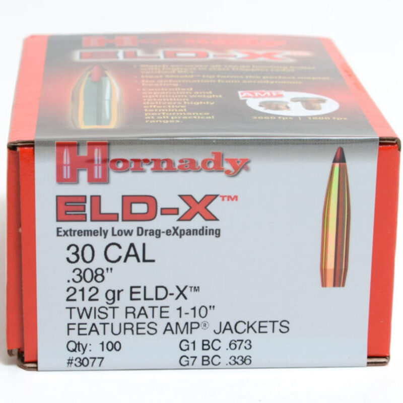 HORNADY 30CAL (.308") 212GR ELD-X BULLETS 100CT