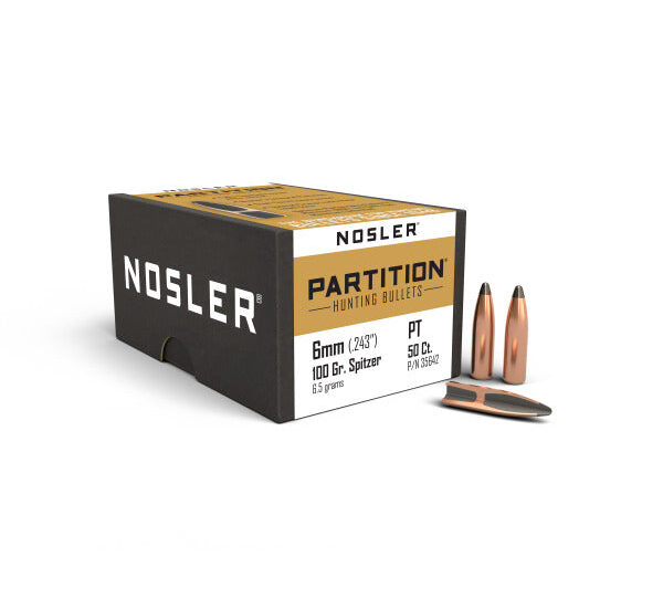 NOSLER 6MM (.243") 100GR PARTITION SPITZER BULLETS 50CT