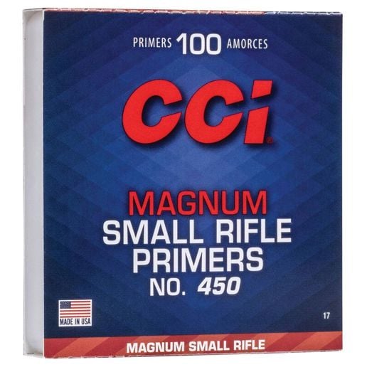 CCI NO.450 SMALL RIFLE MAGNUM PRIMERS 100CT CCI NO.450 SMALL RIFLE MAGNUM PRIMERS 100CT
