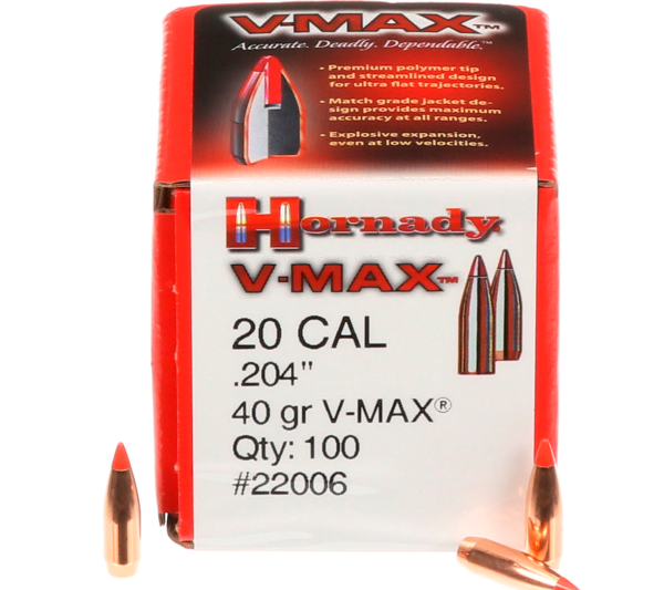 HORNADY 20 CAL (.204") 40GR VMAX BULLETS 100CT