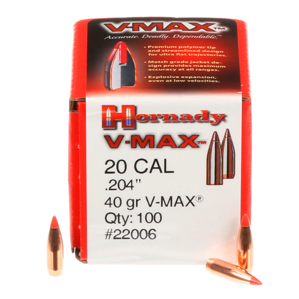 HORNADY 20 CAL (.204") 40GR VMAX BULLETS 100CT
