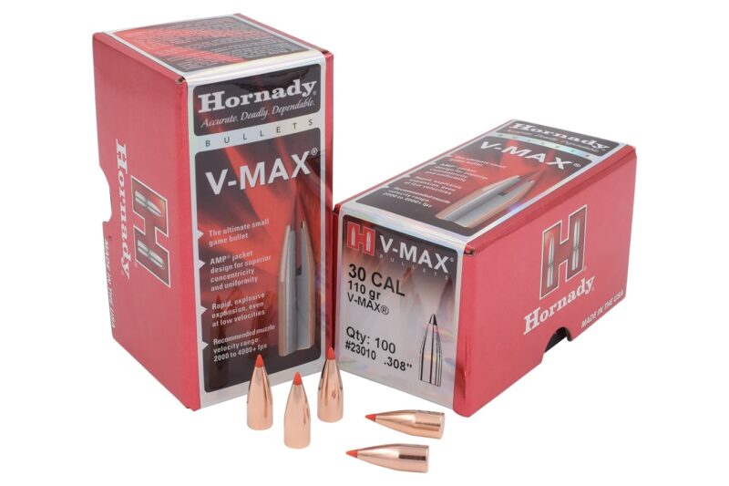 HORNADY 30CAL (.308″) 110GR V-MAX BULLETS 100CT HORNADY 30CAL (.308") 110GR V-MAX BULLETS 100CT