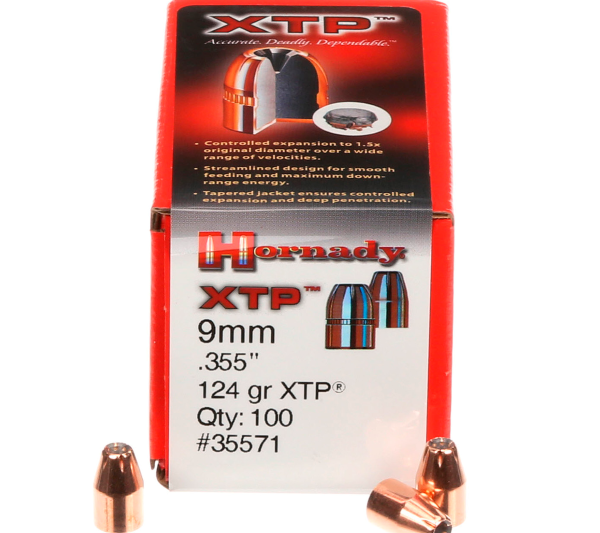 HORNADY 9MM (.355″) 124GR XTP BULLETS 100CT HORNADY 9MM (.355") 124GR XTP BULLETS 100CT