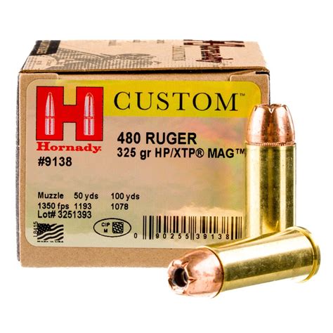 HORNADY CUSTOM 480 RUGER 325GR XTP-JHP AMMO 20RDS HORNADY CUSTOM 480 RUGER 325GR XTP-JHP AMMO 20RDS