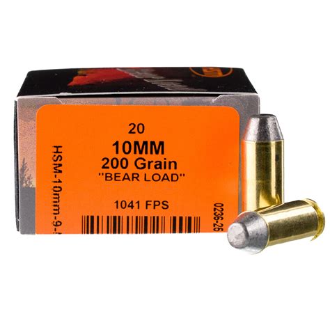 HSM BEAR 10MM AUTO 200GR LEAD RNFP AMMO 20RDS